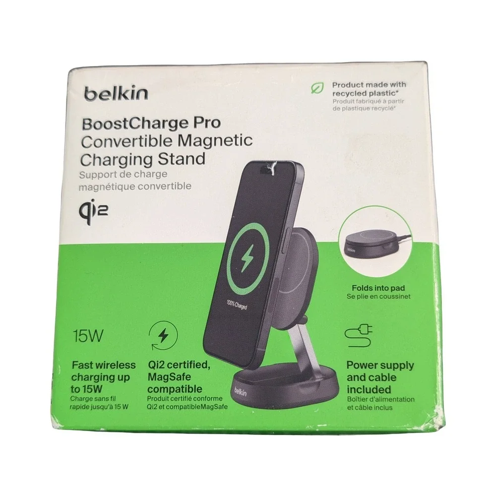 Mm6U Belkin BoostCharge Pro QI2 15W Magnetic Wireless Charging Stand Black USED*